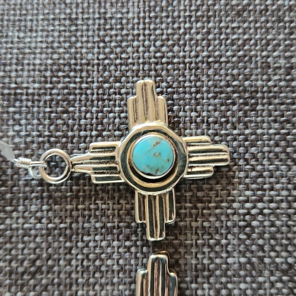 NWOT Native American Navajo Turquoise & Sterling Zia Sun Dangle Earrings 🩵🌞🩶 - Picture 3 of 11